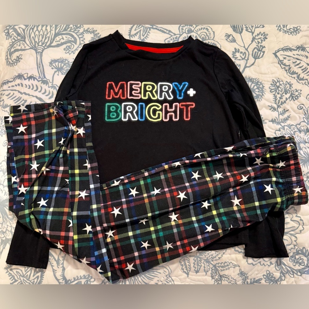 Cat&Jack Kids Christmas Pajama Set Size 8 Black with Multicolor Plaid